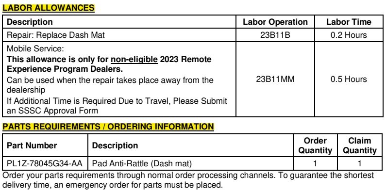 Customer Satisfaction Program 23B11 - Install Dash Mat - Labor & Parts Info - 09-18-2023.jpg